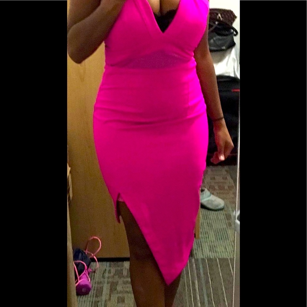 Hot Pink deep V-neck Dress